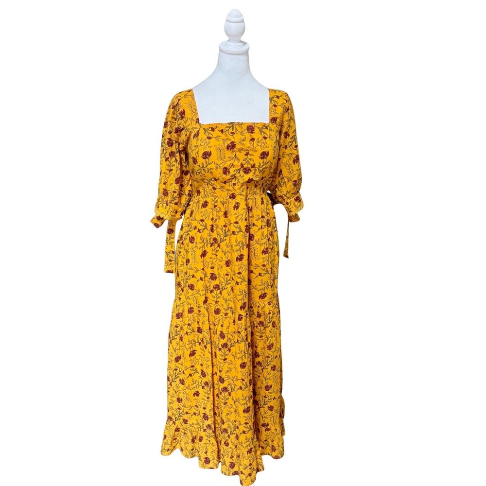 Eddy Barbara Cotton Floral Maxi Dress 14 Yellow NWT - Picture 2 of 9